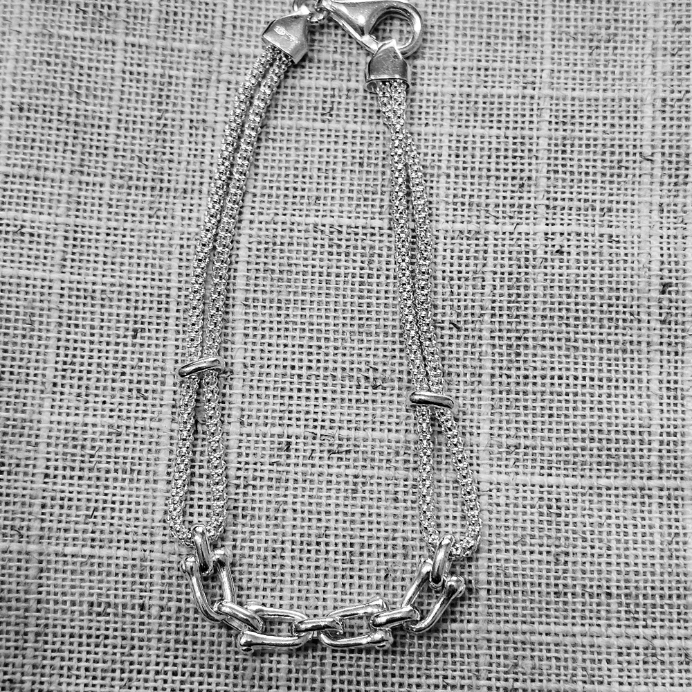 Sterling Stirrup and Popcorn Chain 925 Bracelet - Picture 5 of 15